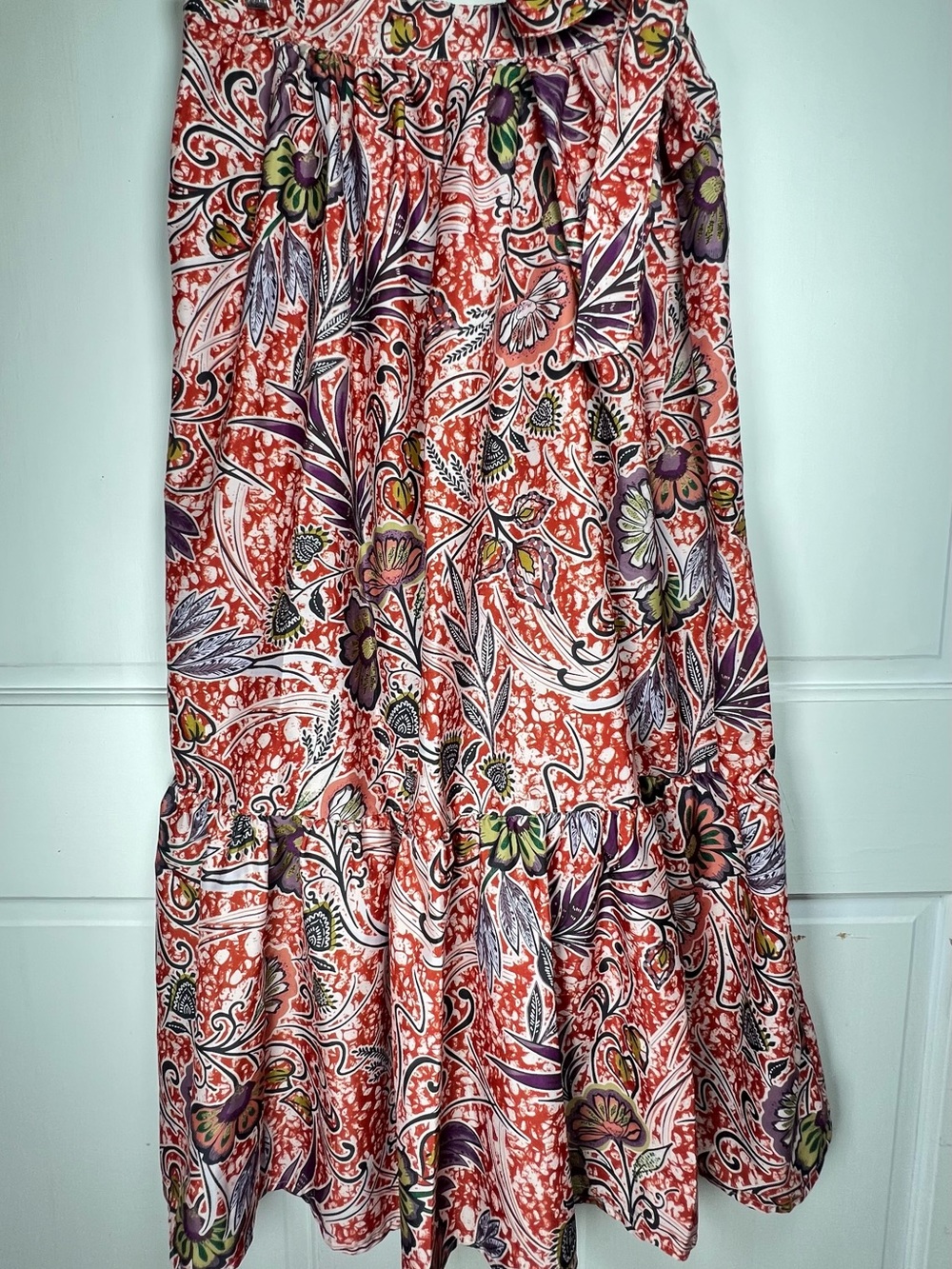 Rachel Zoe Floral Maxi Skirt Silk Feel Tiered Hem Design and Side Tie Sz Small - Picture 2 of 9